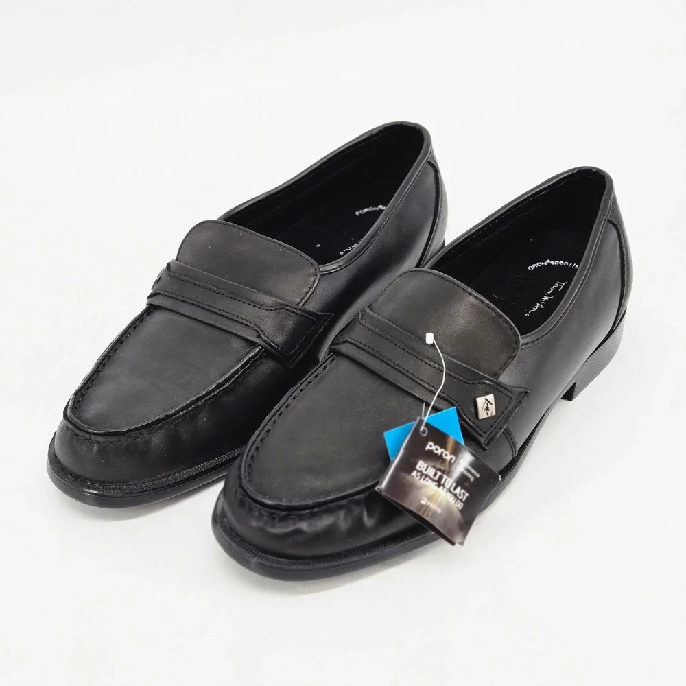 Thom McAn Men Black Leather Poron 4000 Penny Loafers Dress Shoes 10W NWT Y2K